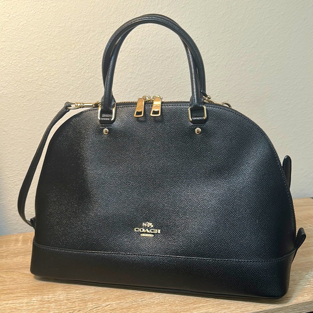 Coach “Sierra” Black Crossgrain Leather Top handle Two-Way Medium Satchel F57524